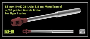 <font color=blue>1/35 88mm KwK 36 L/56 Metal Barrel w/3D Printed Muzzle Brake for Tiger I</font> 
