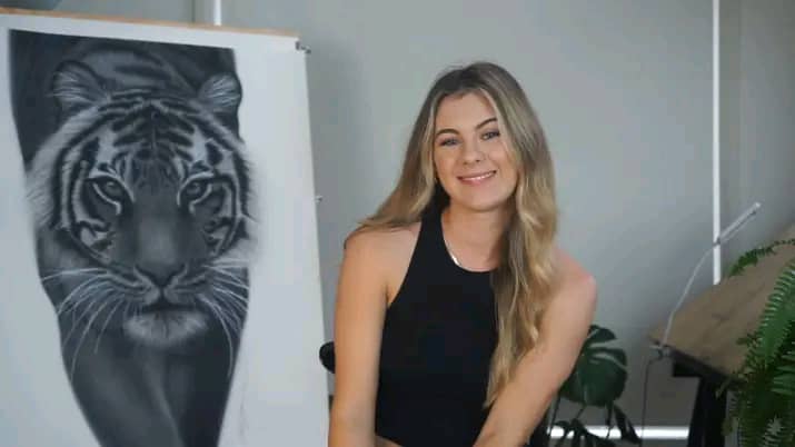 Artwork: Tiger, charcoal painting & pencil drawing w/wooden Frame :Draw the picture as the customer wants