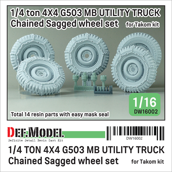 1/16 1/4ton 4X4 MB Utility Truck Chained Sagged Wheel Set 