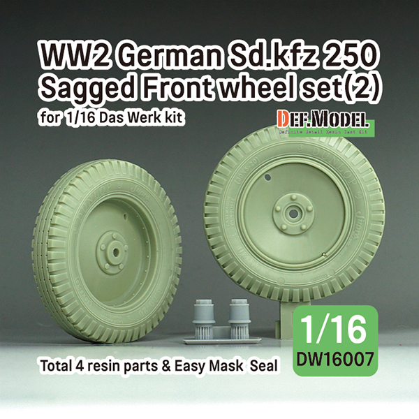 1/16 WWII  German Sd.Kfz 250 Half Track Sagged Front Wheel Set(2), Free Shipping By Air