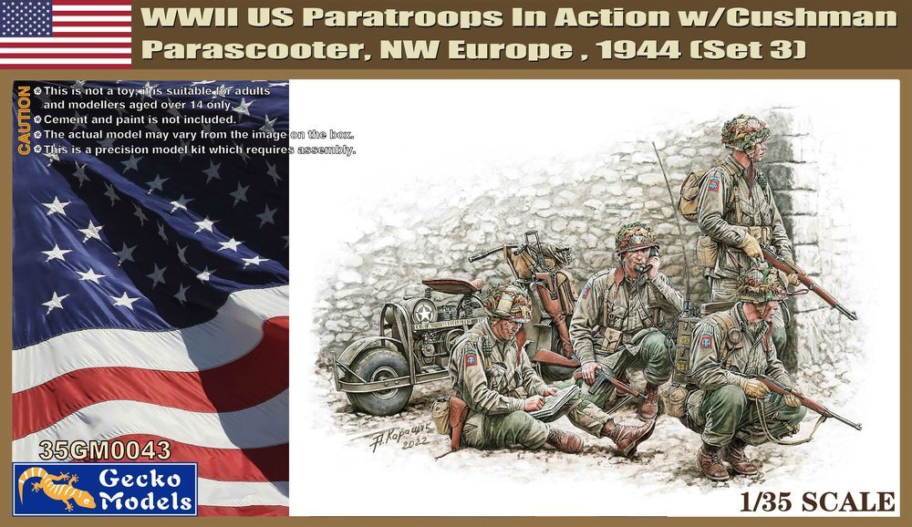 1/35 WWII US Paratroopers in Action w/Parascooter, Free Shipping By Air
