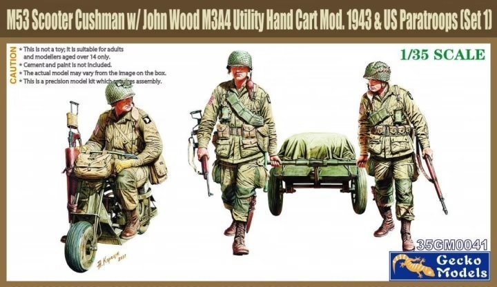 1/35 WWII US Paratroops  w/Cushman Parascooter & M3A4 Hand Cart, Free Shipping By Air