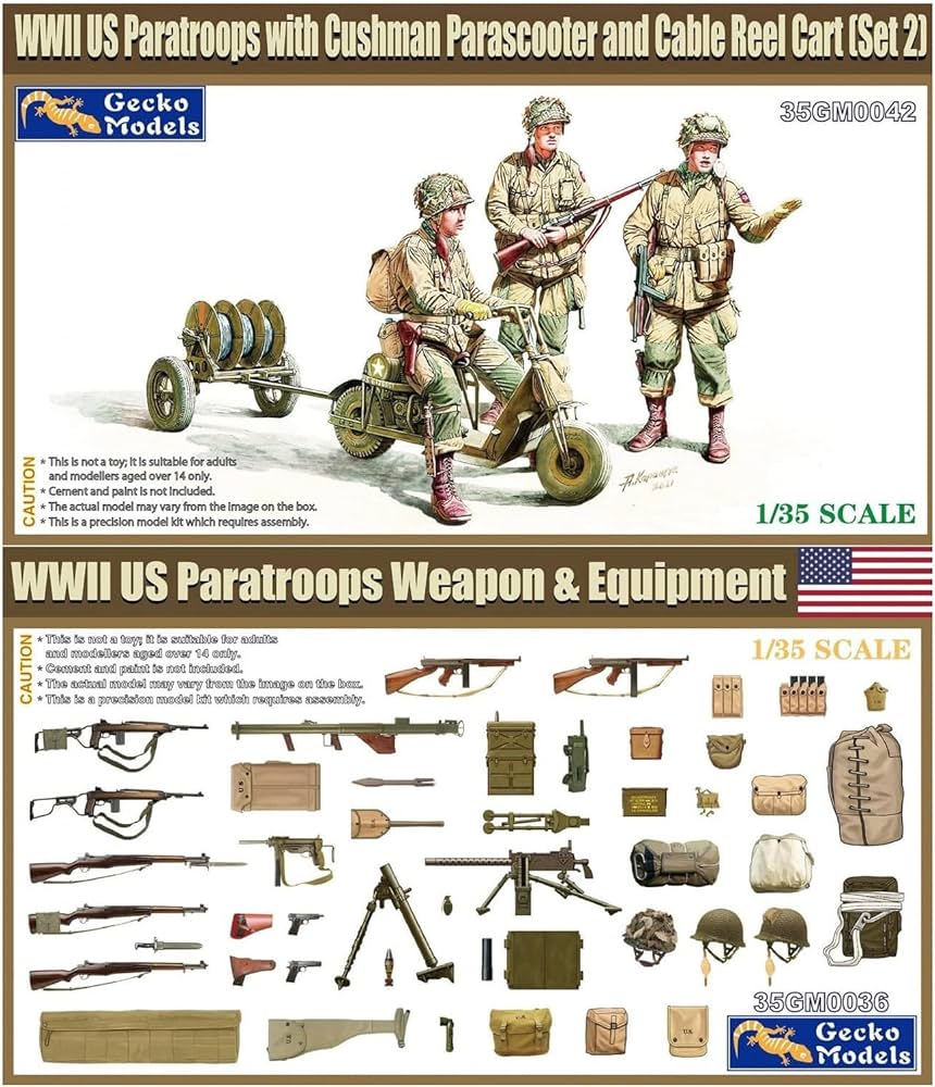 1/35 WWII US Paratroops  w/Cushman Parascooter & Cable Reel Cart, Free Shipping By Air