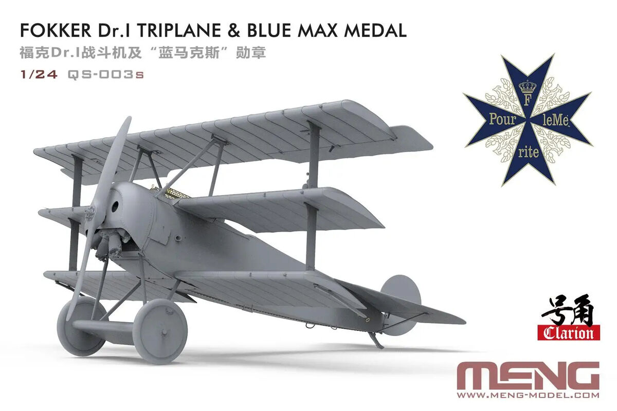 <font color=blue>1/24 FORKKER Dr.I TRIPLANE & BLUE MAX MEDAL, Free Shipping By Air-copy