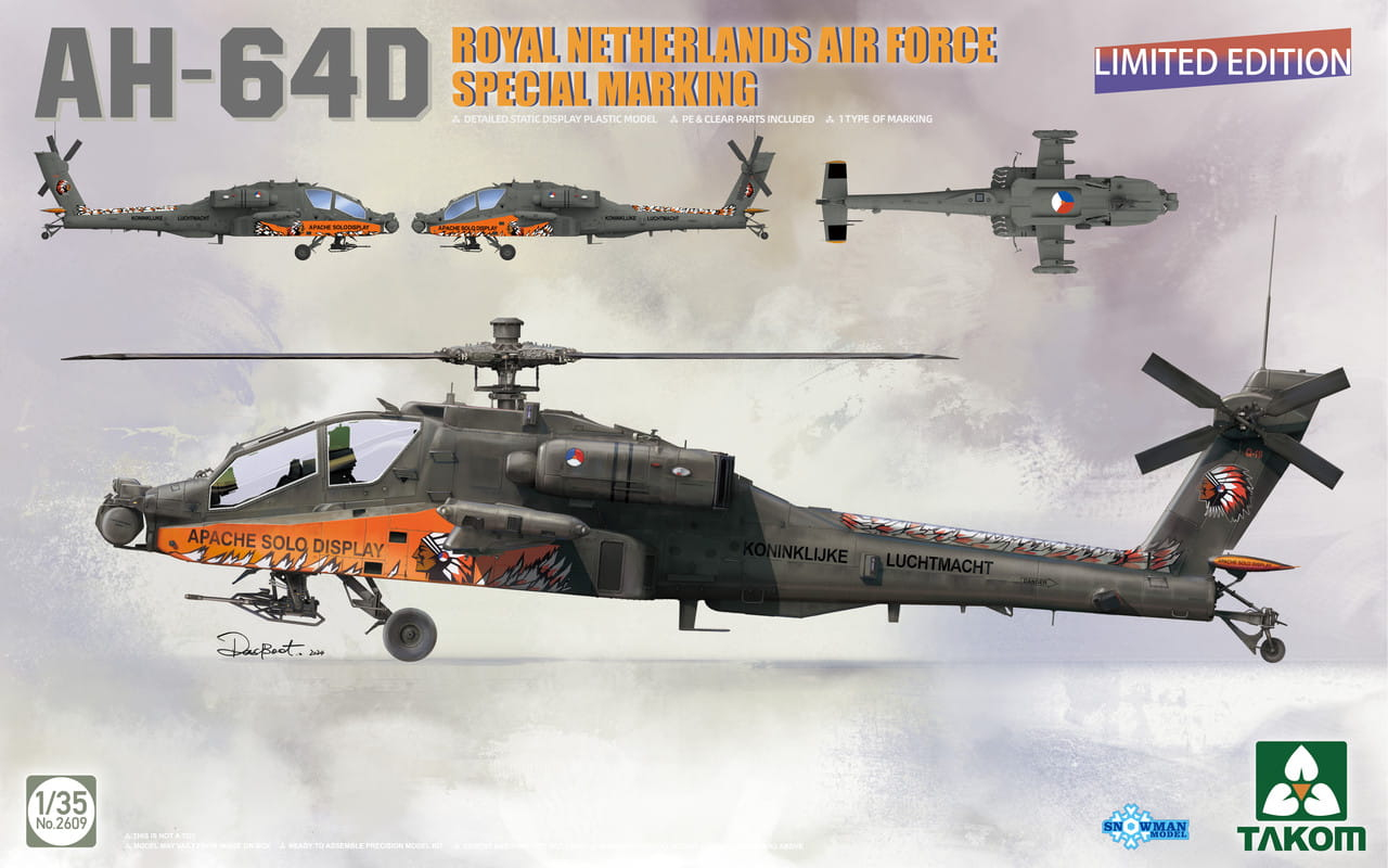 <font color=blue>1/35 AH-64D Royal Netherlands Air Force Special Marking Apache  Attack Helicopter, Free Shipping By Air