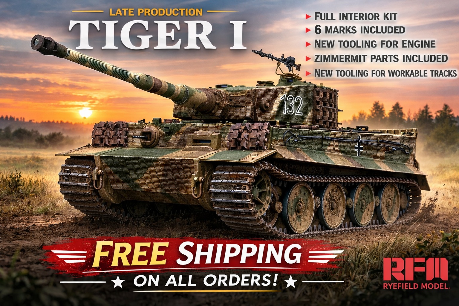 <font color=red>1/35 Tiger I Late w/Full Interior , Free Shipping By Air