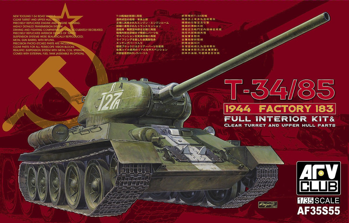 <font color=blue>1/35 T-34/85 Model 1944 Factory No.183 w/Full Interior Clear Turret &Hull, Free Shipping By Air