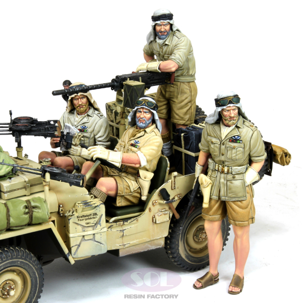 1/35 WWII British SAS 1/4 Ton Patrol Car Crew Set, 4 Resin Figures, Free Shipping By Airmail