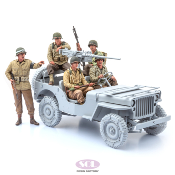 1/35 WWII U.S. Army Infantry & MP in 1/4 ton Truck Set, 5 Resin Figures,Free Shipping By Airmail