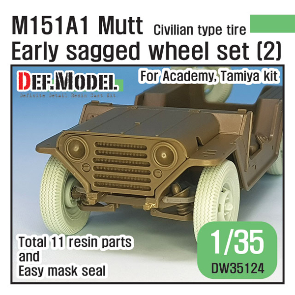 1/35 M151A1 Mutt Early Sagged Wheel Set (2), Free Shipping By Air