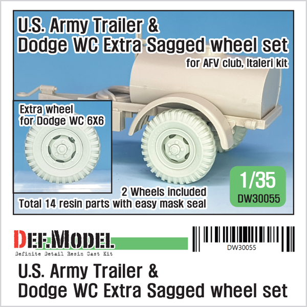 1/35 U.S. Army Trailer & Dodge WC Extra Sagged Wheel Set, Free Shipping By Air