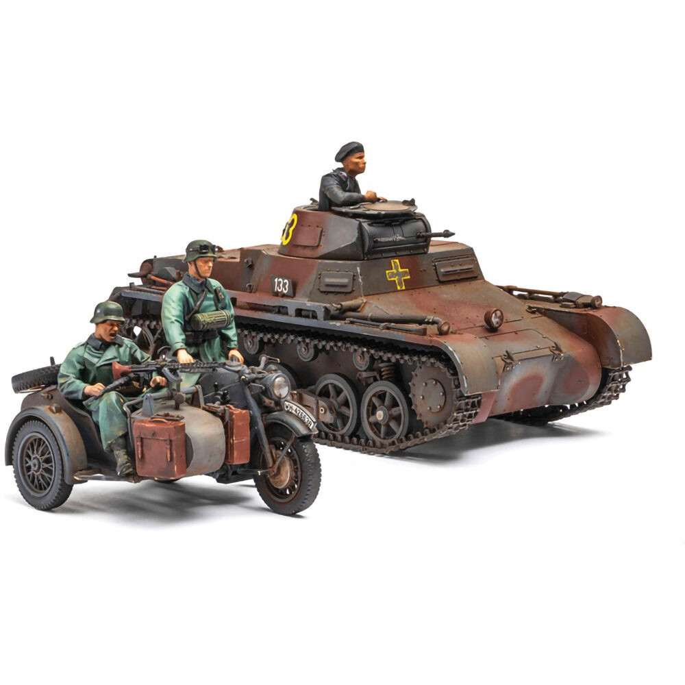 <font color=red>1/35 German Panzer I Ausf.B & Motorcycle w/3 Figures , Free Shipping By Air