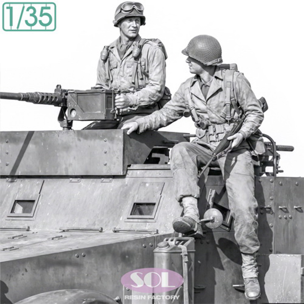 1/35 WWII U.S. Army Crew & M2 cal.50 For M3A1, Free Shipping By Air