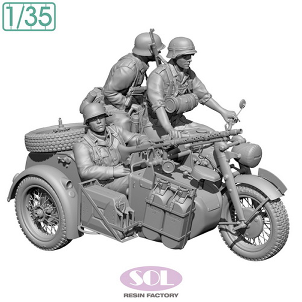 1/35 WWII German Motorcycle KS750 w/Sidecar & Troopers, Free Shipping By Air