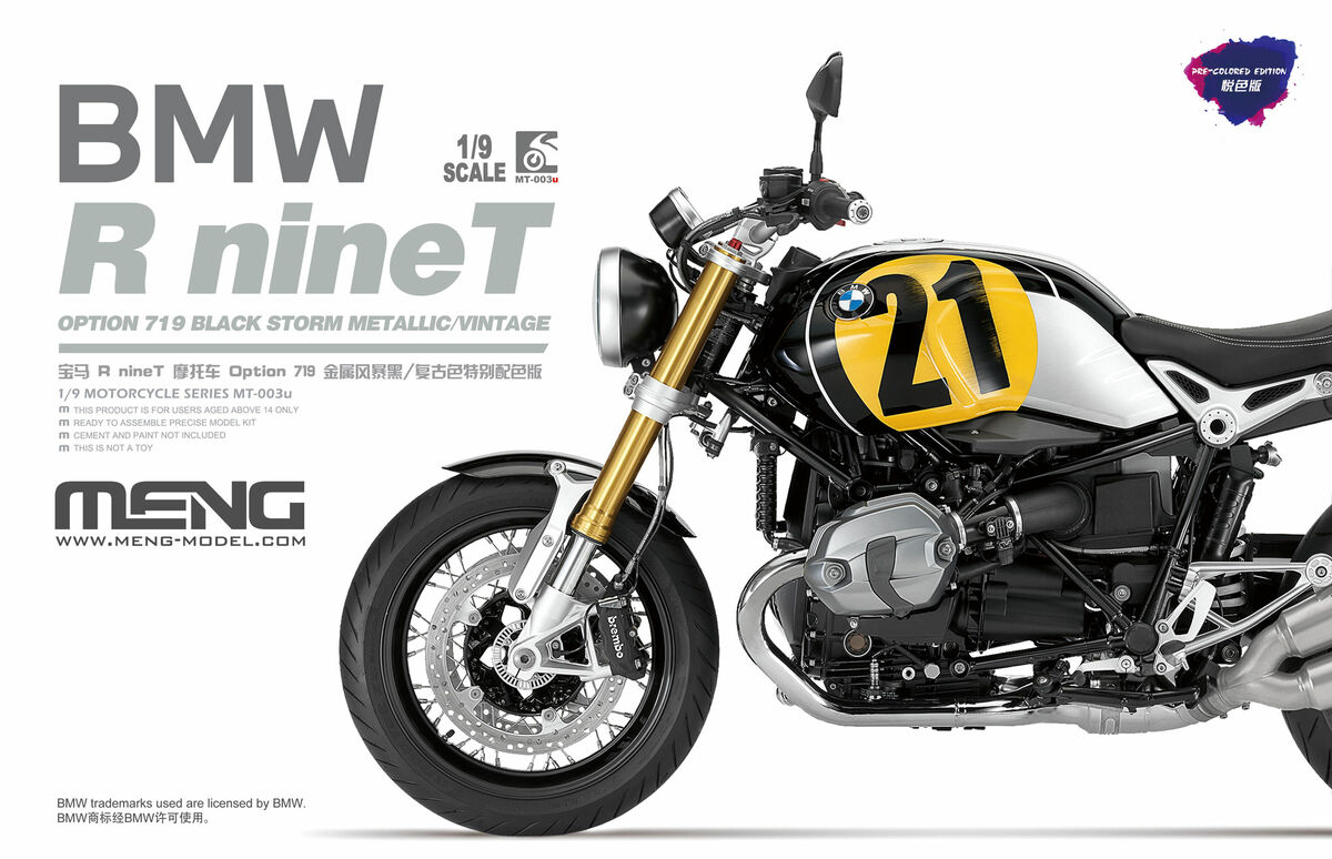 <font color=blue>1/9 BMW R Nine T-Option 719 Black Storm Metalic/Vintage, Pre-colored Edition, Free Shipping By Air